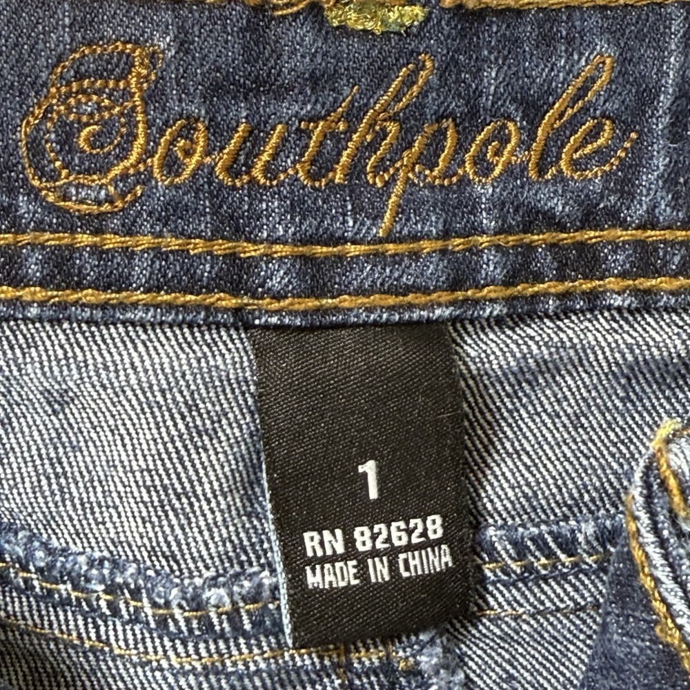 90s Southpole Jeans Womens Juniors 1 Bootcut Low Rise Fade Embroidered 25x29.5 - Picture 2 of 13